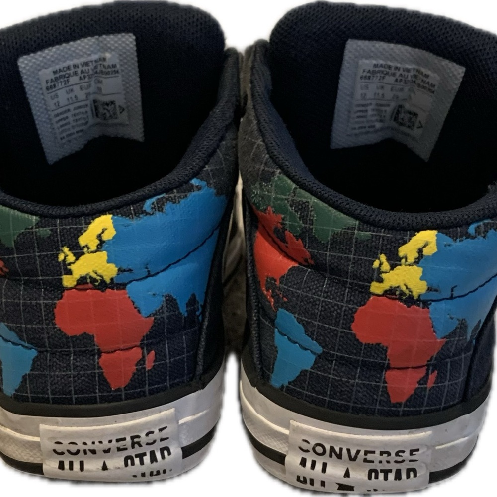 Converse Kids' High-Top Sneakers - Blue with World Map